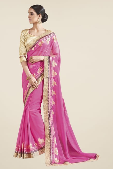 Triveni Pink Embroidered Chiffon Saree Triveni Pink Embroidered Chiffon Saree