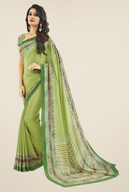 Triveni Green Striped Crape Saree Triveni Green Striped Crape Saree
