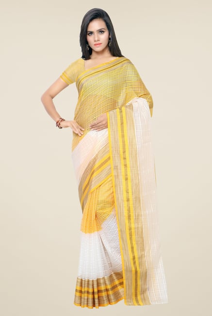 Triveni Yellow & White Checks Art Silk Saree Triveni Yellow & White Checks Art Silk Saree