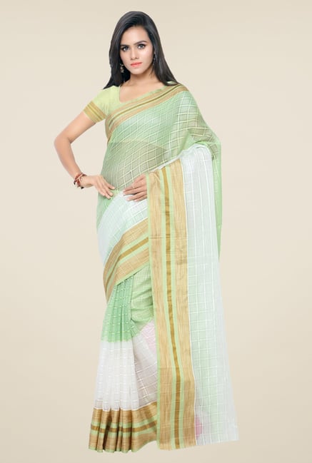 Triveni Green & White Checks Art Silk Saree Triveni Green & White Checks Art Silk Saree
