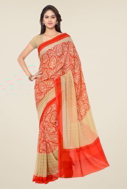 Triveni Red Paisley Print Art Silk Saree Triveni Red Paisley Print Art Silk Saree