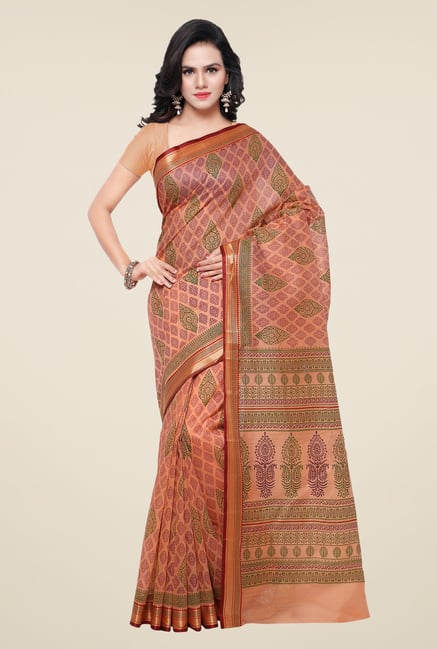 Triveni Peach Printed Art Silk Saree Triveni Peach Printed Art Silk Saree