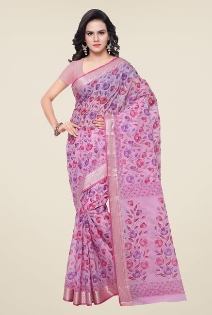 Triveni Pink Floral Print Art Silk Saree Triveni Pink Floral Print Art Silk Saree