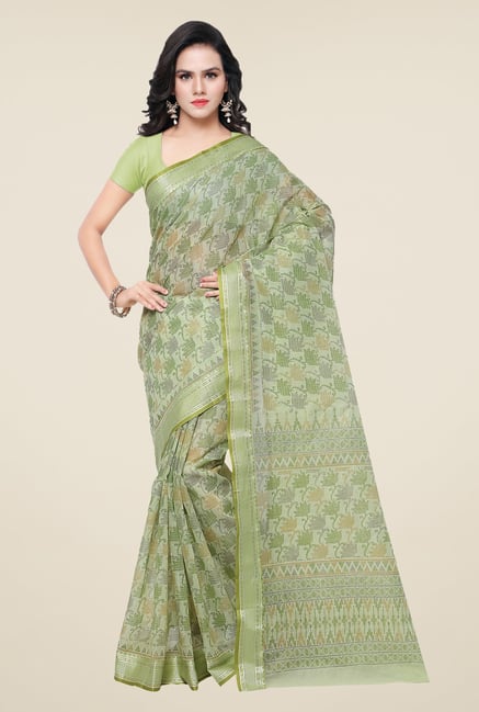 Triveni Olive Printed Art Silk Saree Triveni Olive Printed Art Silk Saree