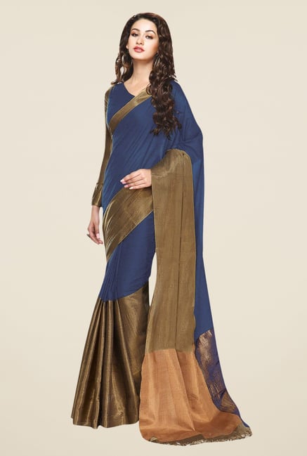 Triveni Blue & Gold Printed Art Silk Saree Triveni Blue & Gold Printed Art Silk Saree