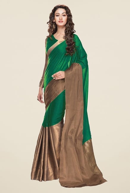 Triveni Green & Gold Printed Art Silk Saree Triveni Green & Gold Printed Art Silk Saree