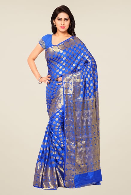 Triveni Blue Printed Art Silk Jacquard Saree Triveni Blue Printed Art Silk Jacquard Saree