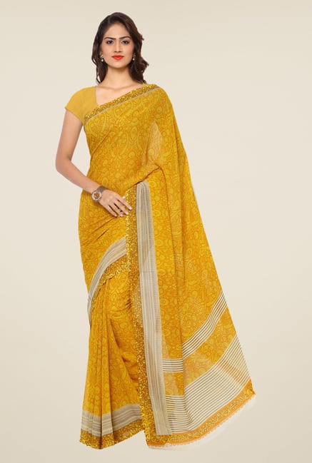 Triveni Mustard Printed Faux Georgette Saree Triveni Mustard Printed Faux Georgette Saree