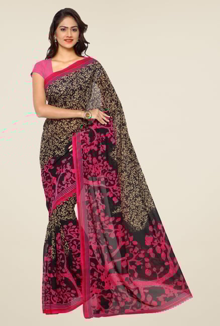 Triveni Pink & Black Printed Faux Georgette Saree Triveni Pink & Black Printed Faux Georgette Saree