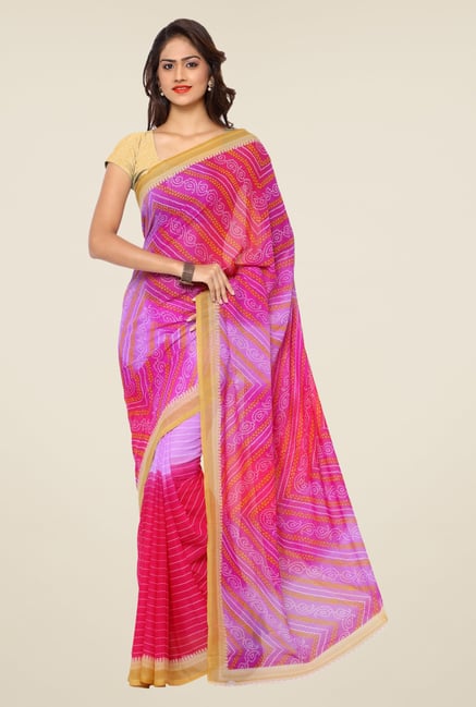 Triveni Purple & Pink Striped Faux Georgette Saree Triveni Purple & Pink Striped Faux Georgette Saree