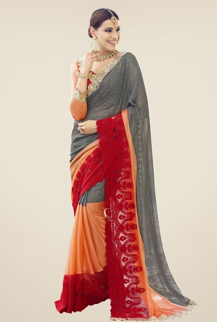 Triveni Grey Embroidered Faux Georgette Saree Triveni Grey Embroidered Faux Georgette Saree