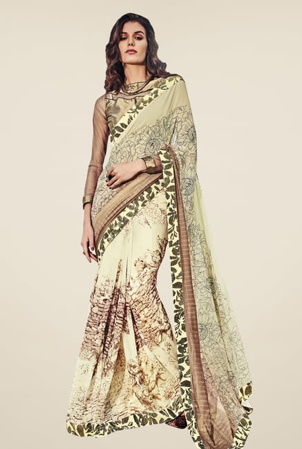 Triveni Cream Printed Faux Georgette Saree Triveni Cream Printed Faux Georgette Saree
