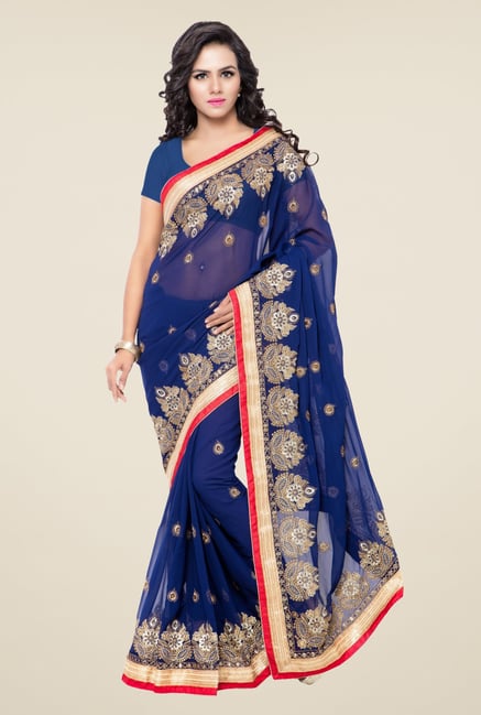 Triveni Blue Embroidered Faux Georgette Saree Triveni Blue Embroidered Faux Georgette Saree