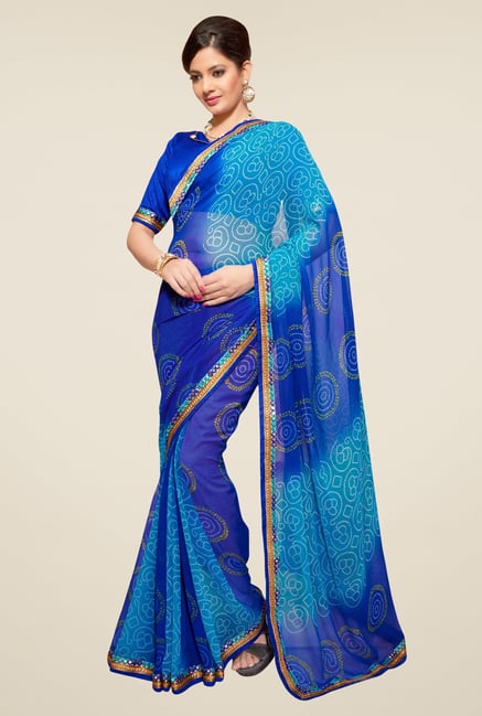 Triveni Blue Bandhani Faux Georgette Saree Triveni Blue Bandhani Faux Georgette Saree