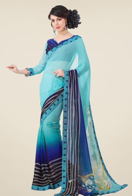 Triveni Sky Blue Printed Faux Georgette Saree Triveni Sky Blue Printed Faux Georgette Saree