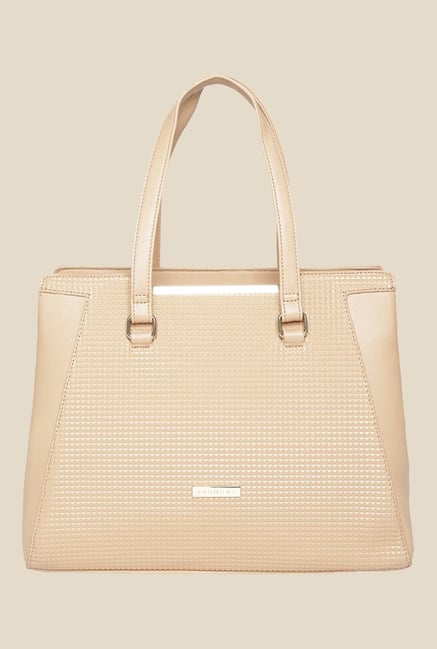 Addons Beige Textured Square Handbag Addons Beige Textured Square Handbag