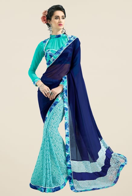 Triveni Sky Blue Printed Faux Georgette Saree Triveni Sky Blue Printed Faux Georgette Saree