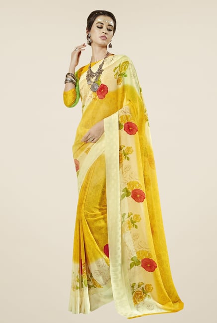 Triveni Yellow Printed Faux Georgette Saree Triveni Yellow Printed Faux Georgette Saree