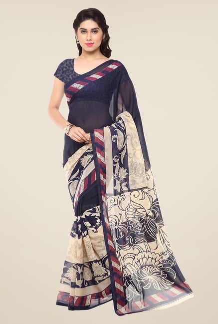 Triveni Navy Printed Faux Georgette Saree Triveni Navy Printed Faux Georgette Saree