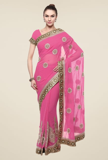 Triveni Pink Embellished Faux Georgette Saree Triveni Pink Embellished Faux Georgette Saree