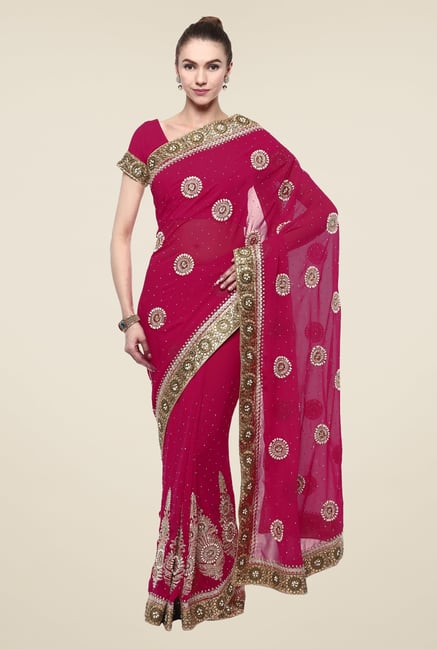 Triveni Magenta Embellished Faux Georgette Saree Triveni Magenta Embellished Faux Georgette Saree