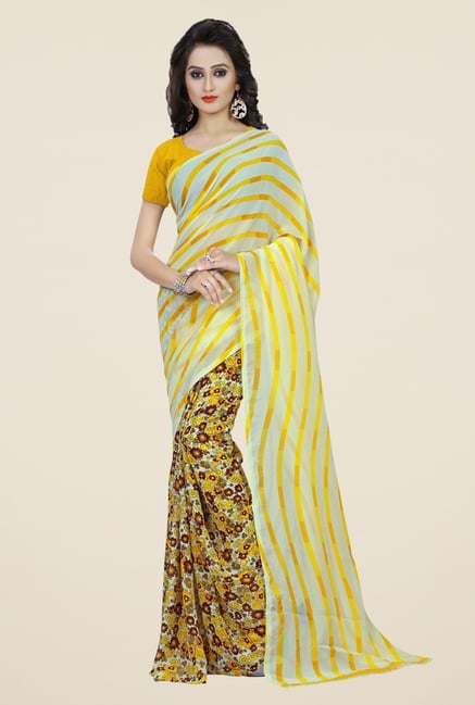 Triveni Yellow Faux Georgette Half and Half Saree Triveni Yellow Faux Georgette Half and Half Saree