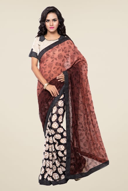 Triveni Black & Brown Printed Faux Georgette Saree Triveni Black & Brown Printed Faux Georgette Saree