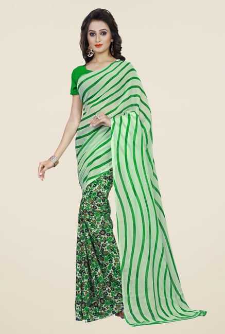 Triveni Green Faux Georgette Half and Half Saree Triveni Green Faux Georgette Half and Half Saree