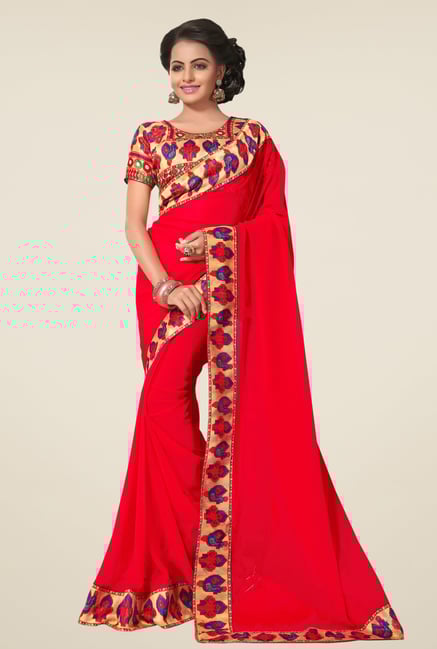 Triveni Red Faux Georgette Saree Triveni Red Faux Georgette Saree