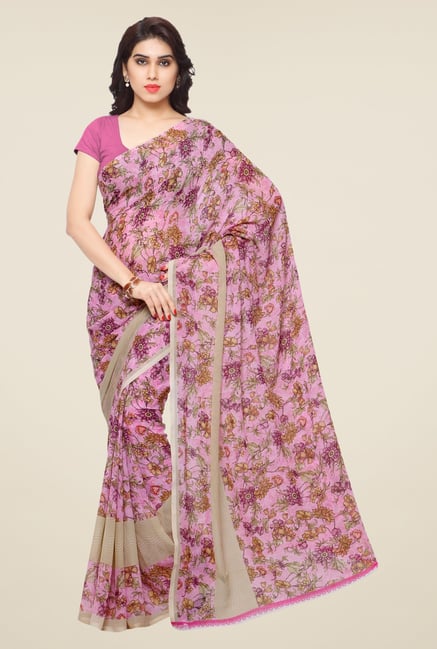 Triveni Pink Floral Print Faux Georgette Saree Triveni Pink Floral Print Faux Georgette Saree