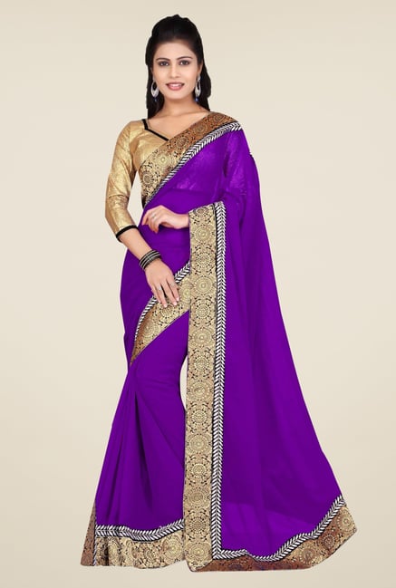 Triveni Purple Embroidered Faux Georgette Saree Triveni Purple Embroidered Faux Georgette Saree