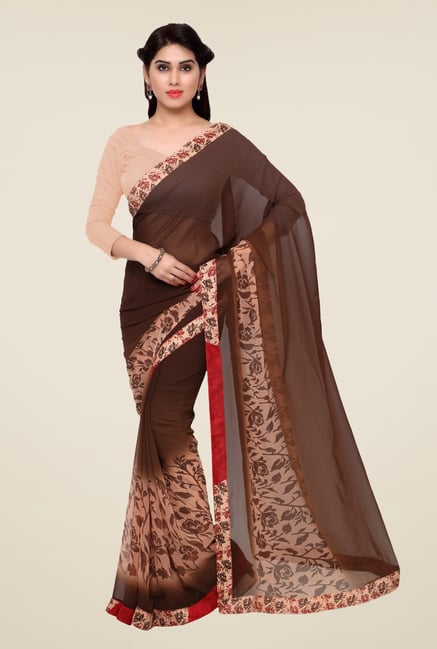 Triveni Brown Printed Faux Georgette Saree Triveni Brown Printed Faux Georgette Saree