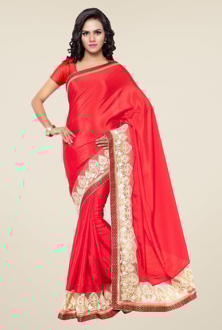 Triveni Red Embroidered Faux Georgette Brasso Art Silk Saree Triveni Red Embroidered Faux Georgette Brasso Art Silk Saree