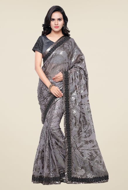 Triveni Grey Printed Faux Georgette Saree Triveni Grey Printed Faux Georgette Saree