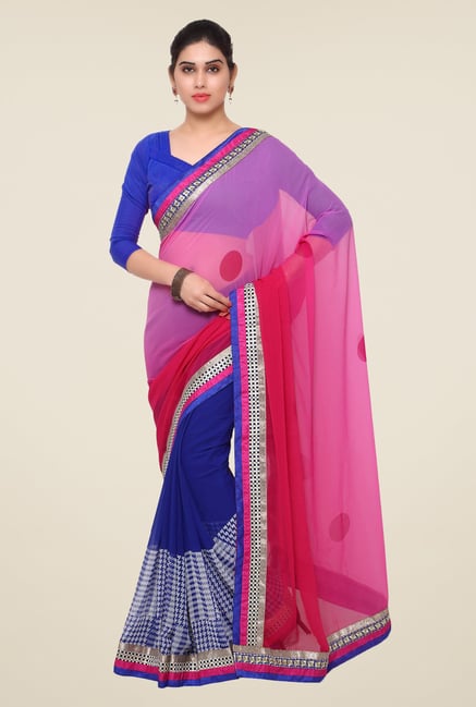Triveni Blue & Pink Faux Georgette Half and Half Saree Triveni Blue & Pink Faux Georgette Half and Half Saree