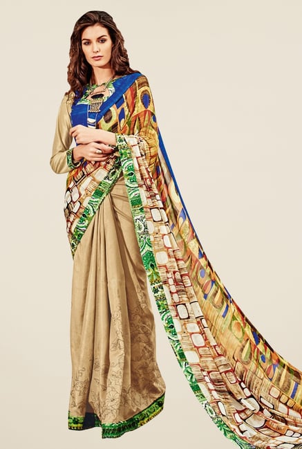 Triveni Beige Printed Faux Georgette Saree Triveni Beige Printed Faux Georgette Saree