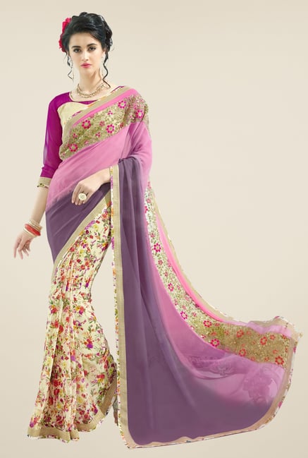 Triveni Beige Floral Print Faux Georgette Saree Triveni Beige Floral Print Faux Georgette Saree