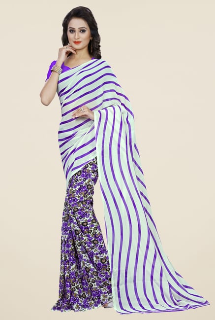Triveni Purple Faux Georgette Half and Half Saree Triveni Purple Faux Georgette Half and Half Saree