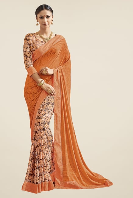 Triveni Orange Printed Faux Georgette Saree Triveni Orange Printed Faux Georgette Saree