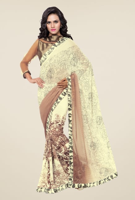 Triveni Cream Printed Faux Georgette Saree Triveni Cream Printed Faux Georgette Saree
