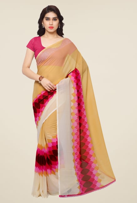 Triveni Beige & Pink Printed Faux Georgette Saree Triveni Beige & Pink Printed Faux Georgette Saree
