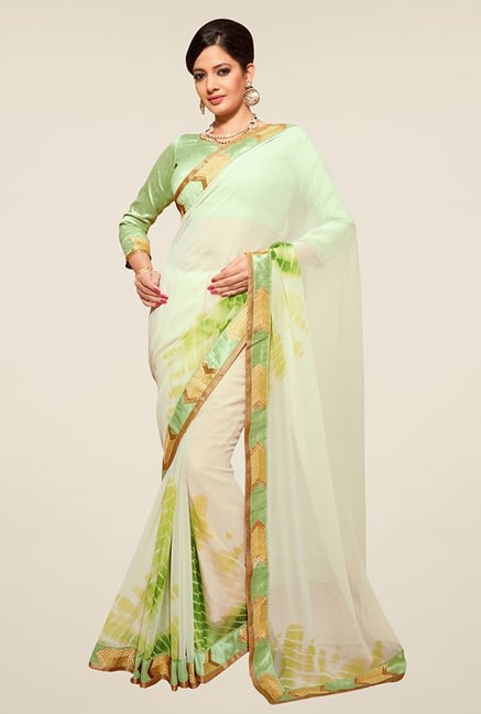 Triveni Cream Printed Faux Georgette Saree Triveni Cream Printed Faux Georgette Saree