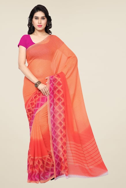 Triveni Peach & Pink Printed Faux Georgette Saree Triveni Peach & Pink Printed Faux Georgette Saree