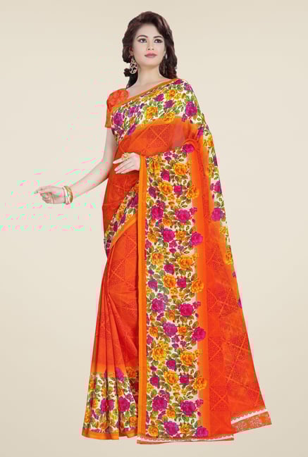 Triveni Orange Printed Faux Georgette Saree Triveni Orange Printed Faux Georgette Saree