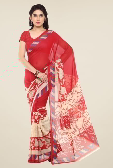Triveni Red Printed Faux Georgette Saree Triveni Red Printed Faux Georgette Saree