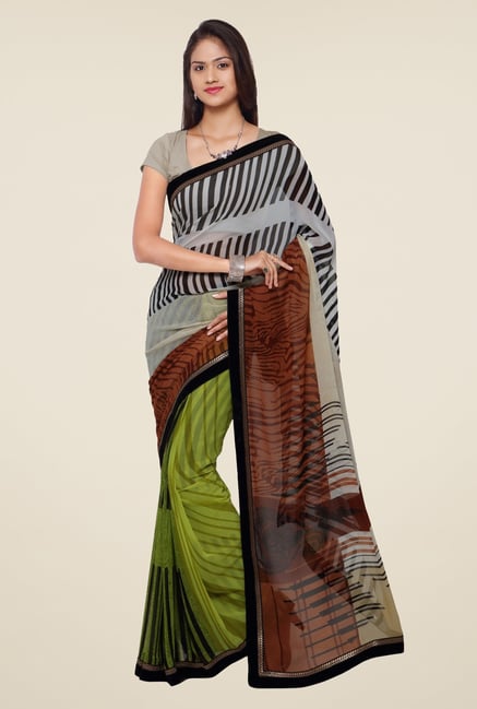 Triveni Green & Grey Faux Georgette Half and Half Saree Triveni Green & Grey Faux Georgette Half and Half Saree