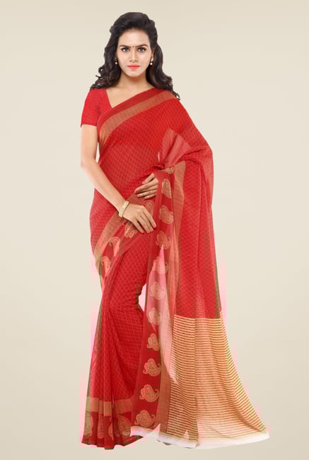 Triveni Red Printed Faux Georgette Saree Triveni Red Printed Faux Georgette Saree