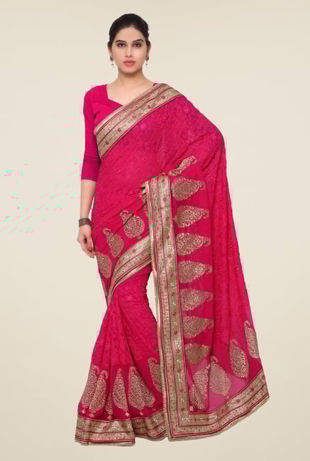 Triveni Pink Embroidered Faux Georgette Saree Triveni Pink Embroidered Faux Georgette Saree