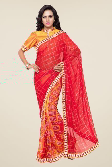 Triveni Red Printed Faux Georgette Saree Triveni Red Printed Faux Georgette Saree