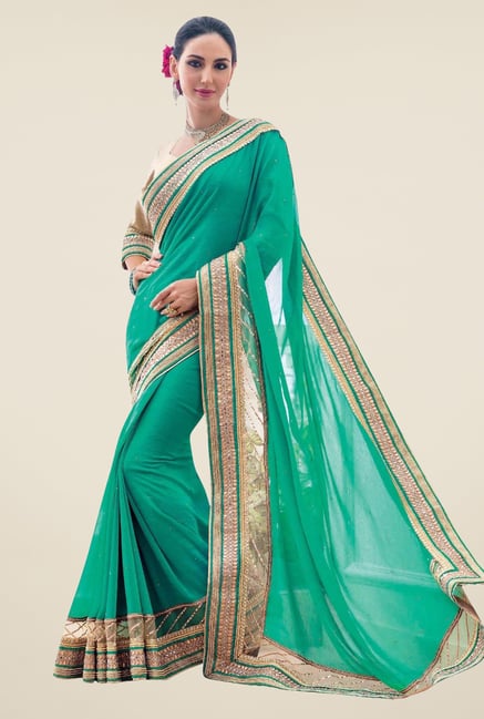 Triveni Green Embellished Faux Georgette Saree Triveni Green Embellished Faux Georgette Saree